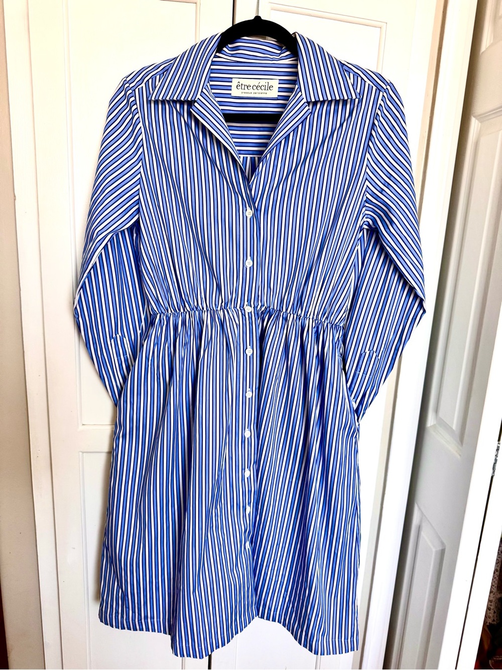 être cécile Blue & White Striped Button-Front Shirt Dress